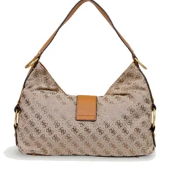 Borsa Donna Hobo a Spalla GUESS Linea Camden Colore Latte Logo - Cognac