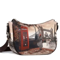 Borsa Donna Hobo Bag a Tracolla Y NOT YES-628 Stampa London Bridge