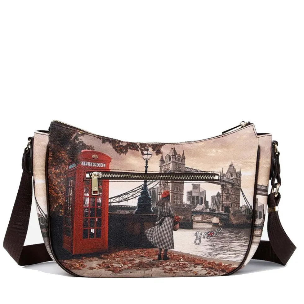 Borsa Donna Hobo Bag a Tracolla Y NOT YES-628 Stampa London Bridge