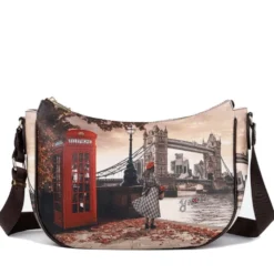 Borsa Donna Hobo Bag a Tracolla Y NOT YES-628 Stampa London Bridge