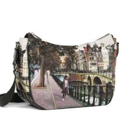 Borsa Donna Hobo Bag a Tracolla Y NOT YES-628 Stampa Amsterdam Bridge