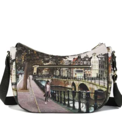 Borsa Donna Hobo Bag a Tracolla Y NOT YES-628 Stampa Amsterdam Bridge