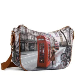 Borsa Donna Hobo Bag a Tracolla Y NOT YES-628 Stampa Red London