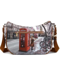 Borsa Donna Hobo Bag a Tracolla Y NOT YES-628 Stampa Red London