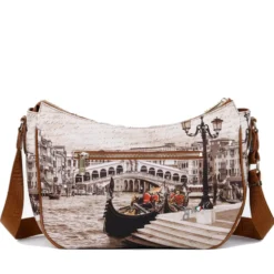 Borsa Donna Hobo Bag a Tracolla Y NOT YES-628 Stampa Venice Postcard