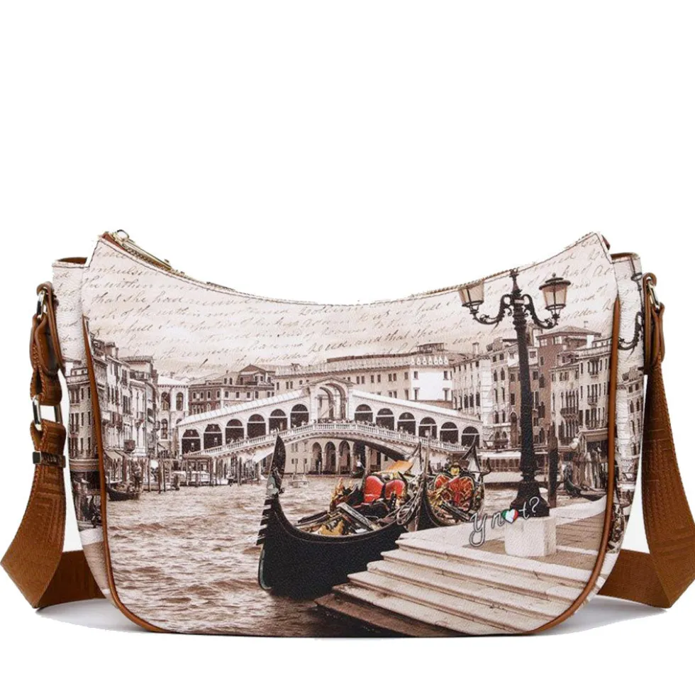 Borsa Donna Hobo Bag a Tracolla Y NOT YES-628 Stampa Venice Postcard