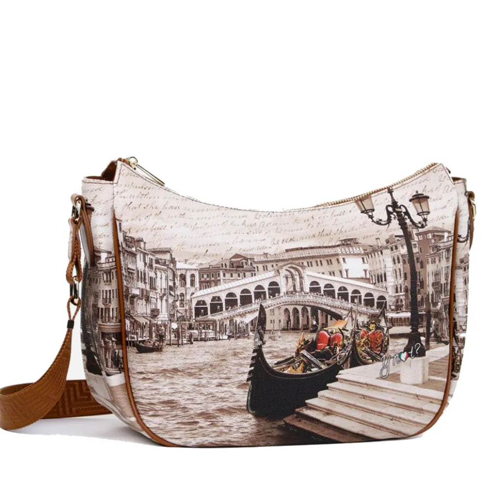 Borsa Donna Hobo Bag a Tracolla Y NOT YES-628 Stampa Venice Postcard