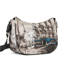 Borsa Donna Hobo Bag a Tracolla Y NOT YES-628 Stampa Petrol Paris