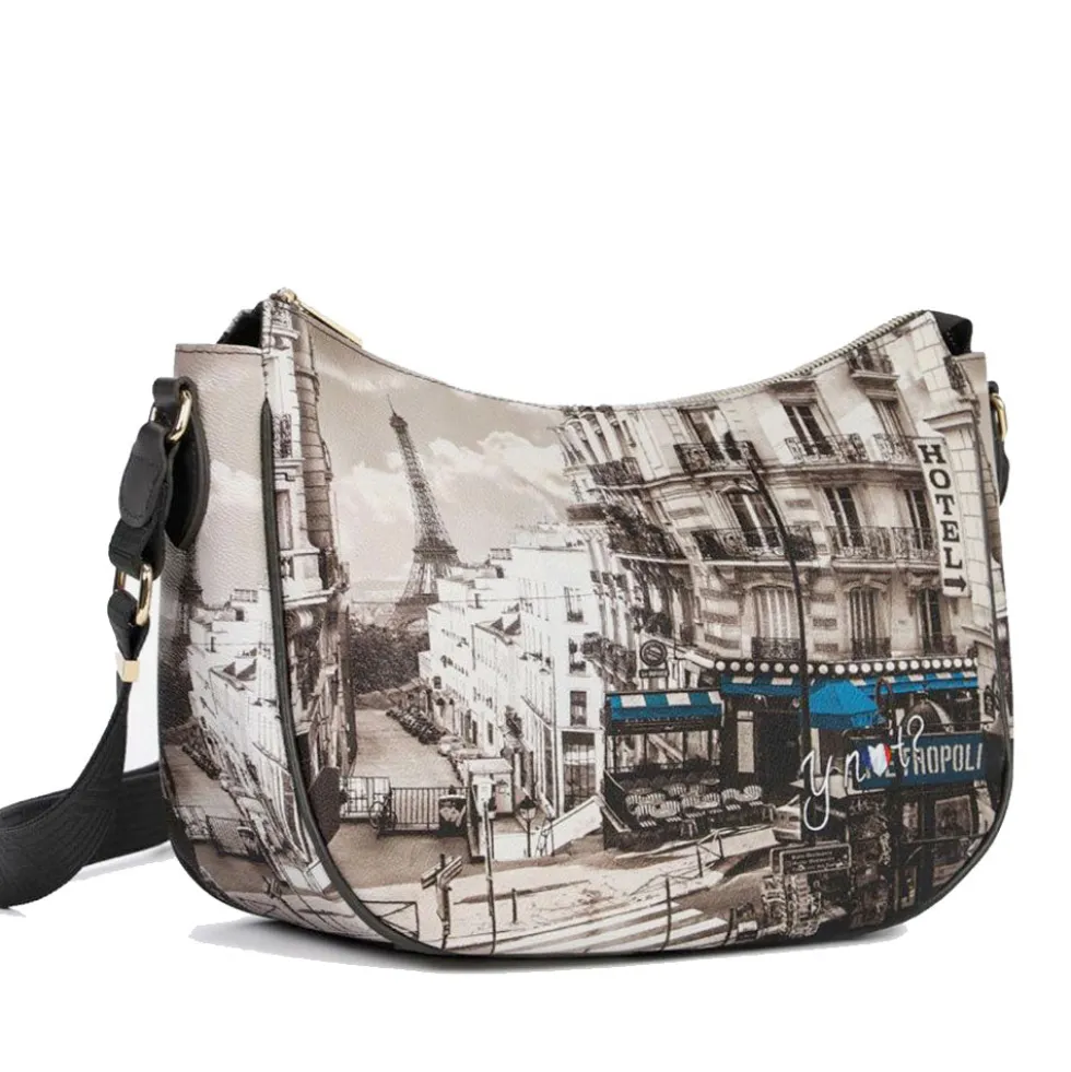Borsa Donna Hobo Bag a Tracolla Y NOT YES-628 Stampa Petrol Paris