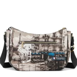 Borsa Donna Hobo Bag a Tracolla Y NOT YES-628 Stampa Petrol Paris