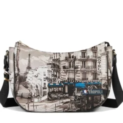Borsa Donna Hobo Bag a Tracolla Y NOT YES-628 Stampa Petrol Paris