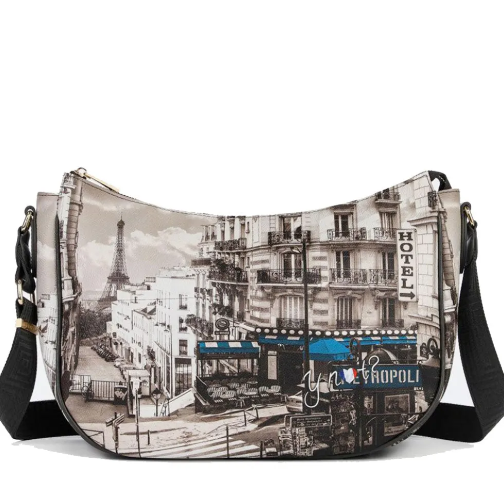 Borsa Donna Hobo Bag a Tracolla Y NOT YES-628 Stampa Petrol Paris