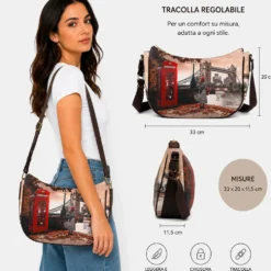 Borsa Donna Hobo Bag a Tracolla Y NOT YES-628 Stampa Lost in Rome