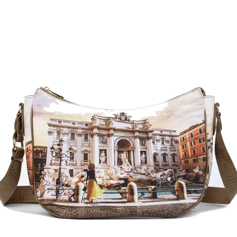 Borsa Donna Hobo Bag a Tracolla Y NOT YES-628 Stampa Lost in Rome