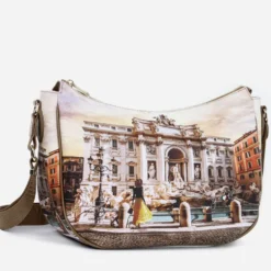 Borsa Donna Hobo Bag a Tracolla Y NOT YES-628 Stampa Lost in Rome