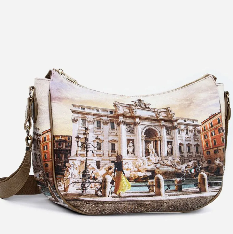 Borsa Donna Hobo Bag a Tracolla Y NOT YES-628 Stampa Lost in Rome