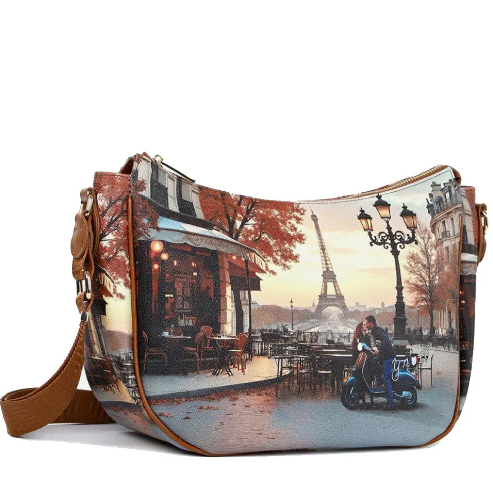 Borsa Donna Hobo Bag a Tracolla Y NOT YES-628 Stampa Kisses From Paris
