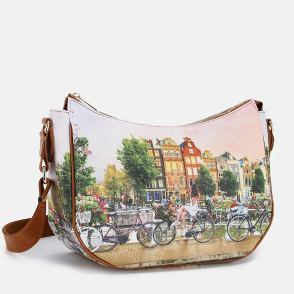 Borsa Donna Hobo Bag a Tracolla Y NOT YES-628 Stampa Flower River