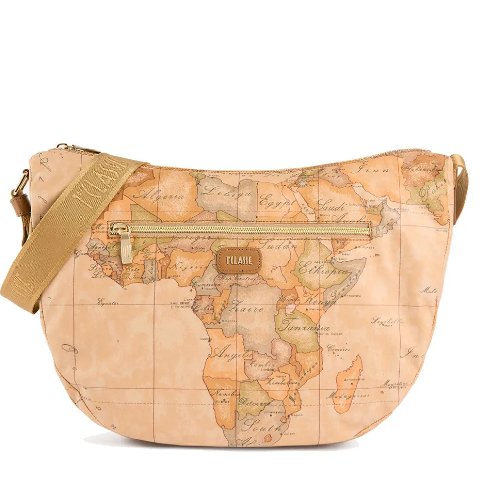 Borsa Donna Mezzaluna Grande 1A Classe Alviero Martini linea Soft Petals in Tessuto Soft Geo Classic e Cuoio LE54