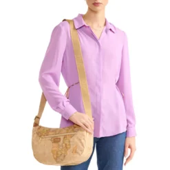Borsa Donna Mezzaluna Media 1A Classe Alviero Martini linea Soft Petals in Tessuto Soft Geo Classic e Avorio LE55