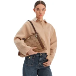 Borsa Donna Shopper a Spalla GUESS Linea Karnilla Colore Latte Logo - Brown