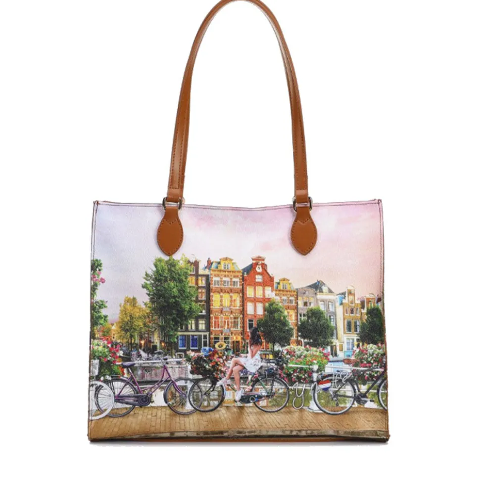 Borsa Donna Shopper a Spalla Y NOT YES-602 stampa Flower River