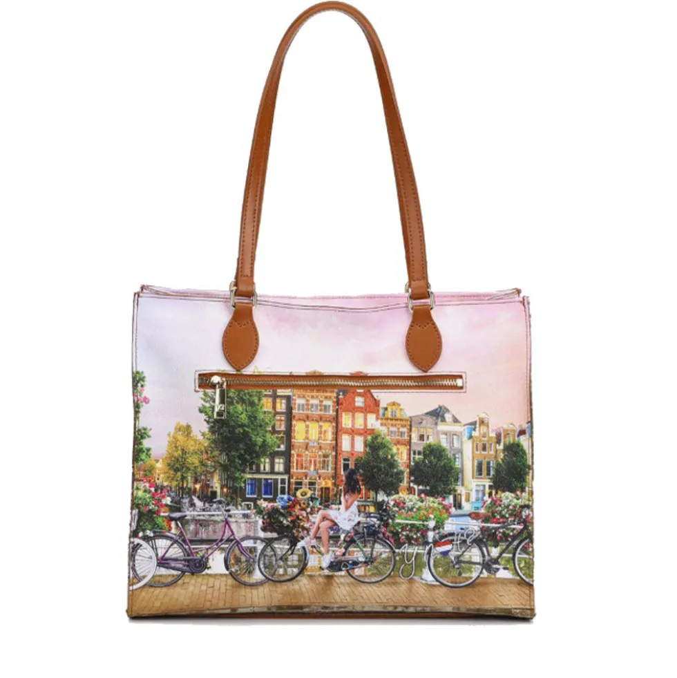 Borsa Donna Shopper a Spalla Y NOT YES-602 stampa Flower River