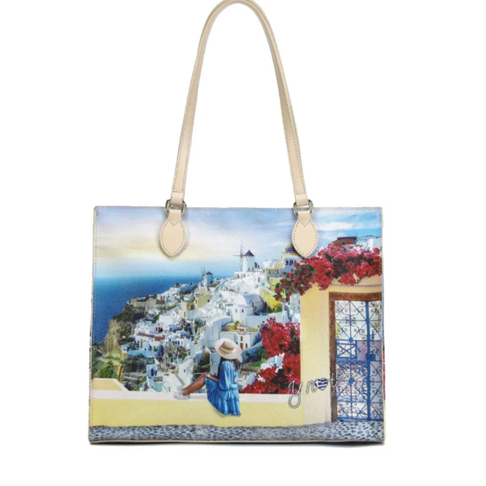 Borsa Donna Shopper a Spalla Y NOT YES-602 stampa Greek Summer