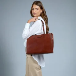 Borsa Donna Shopper THE BRIDGE linea Mirra in Pelle Rosso Mattone