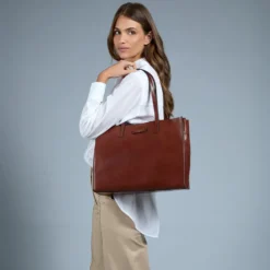 Borsa Donna Shopper THE BRIDGE Linea Mirra in Pelle Marrone
