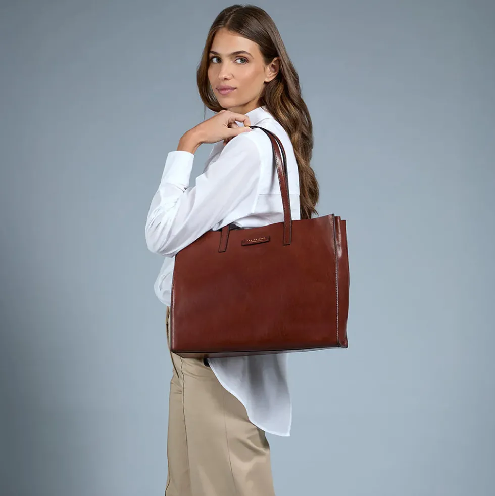 Borsa Donna Shopper THE BRIDGE Linea Mirra in Pelle Marrone