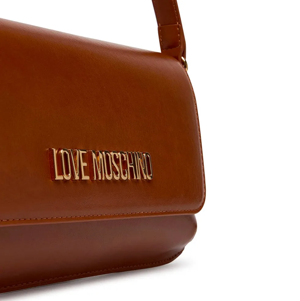 Borsa Piatta a Spalla LOVE MOSCHINO linea Lettering Logo color Cuoio