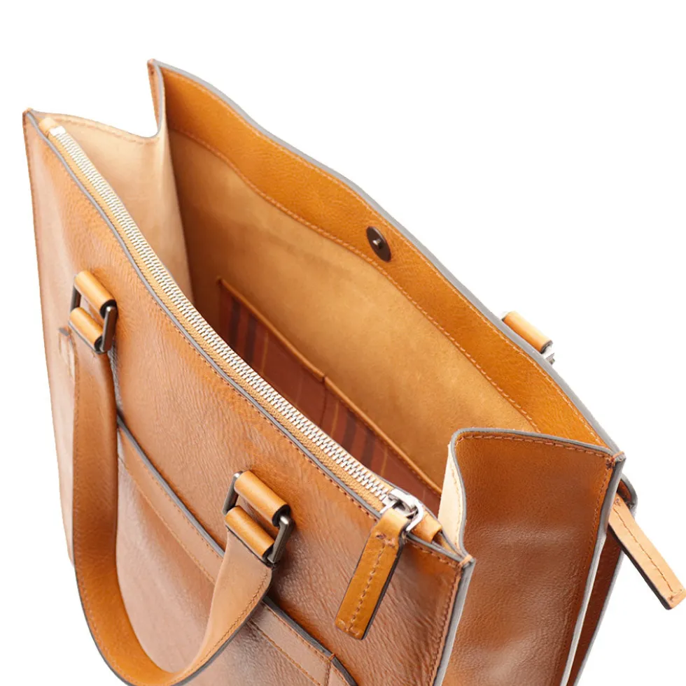 Cartella Uomo Verticale THE BRIDGE linea Leone in Pelle color Cognac