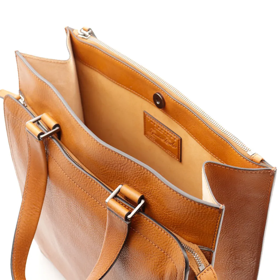 Cartella Uomo Verticale THE BRIDGE linea Leone in Pelle color Cognac