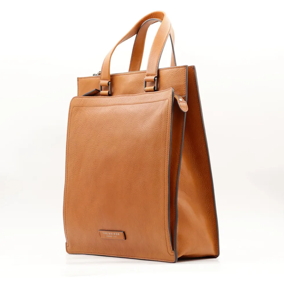 Cartella Uomo Verticale THE BRIDGE linea Leone in Pelle color Cognac