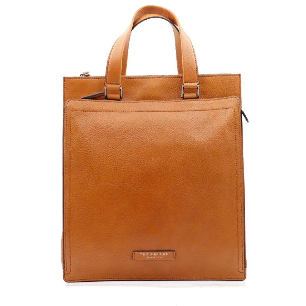 Cartella Uomo Verticale THE BRIDGE linea Leone in Pelle color Cognac