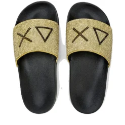 Ciabatte da Donna Sun68 Linea Slippers Strass Logo Colore Nero - Oro - X36211
