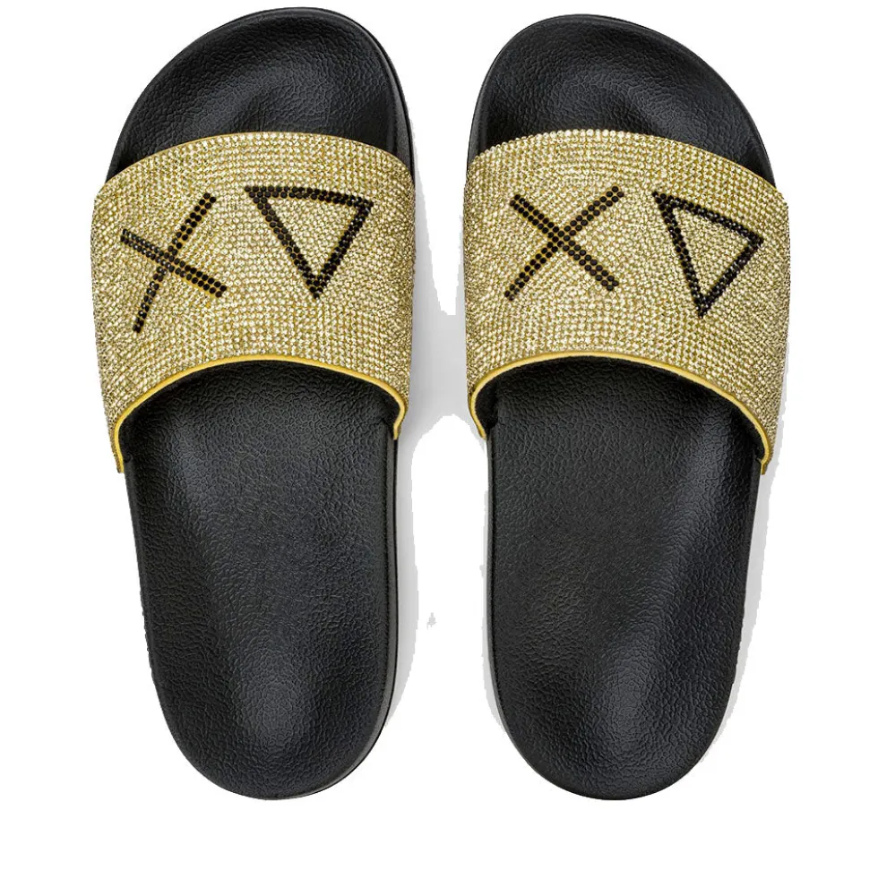 Ciabatte da Donna Sun68 Linea Slippers Strass Logo Colore Nero - Oro - X36211