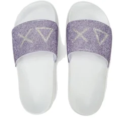 Ciabatte da Donna Sun68 Linea Slippers Strass Logo Colore Bianco - Lilla - X36211