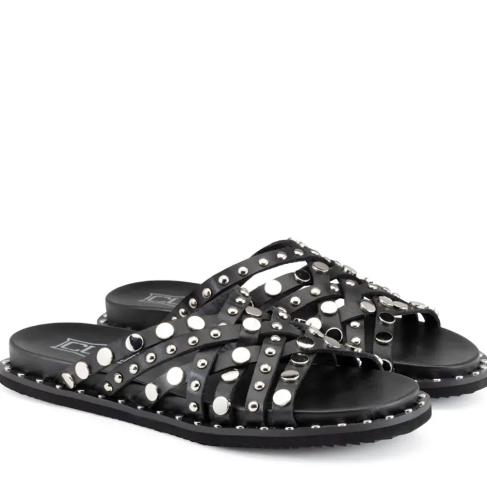 Ciabatte Donna CULT Roshelle 4275 in Pelle Colore Nero con Borchie Piatte Applicate