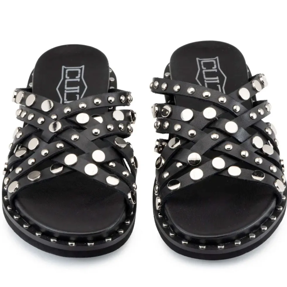 Ciabatte Donna CULT Roshelle 4275 in Pelle Colore Nero con Borchie Piatte Applicate