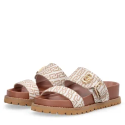 Ciabatte Donna Doppia Fascia LIU JO Livia 02 in Tessuto Jacquard Logato Beige