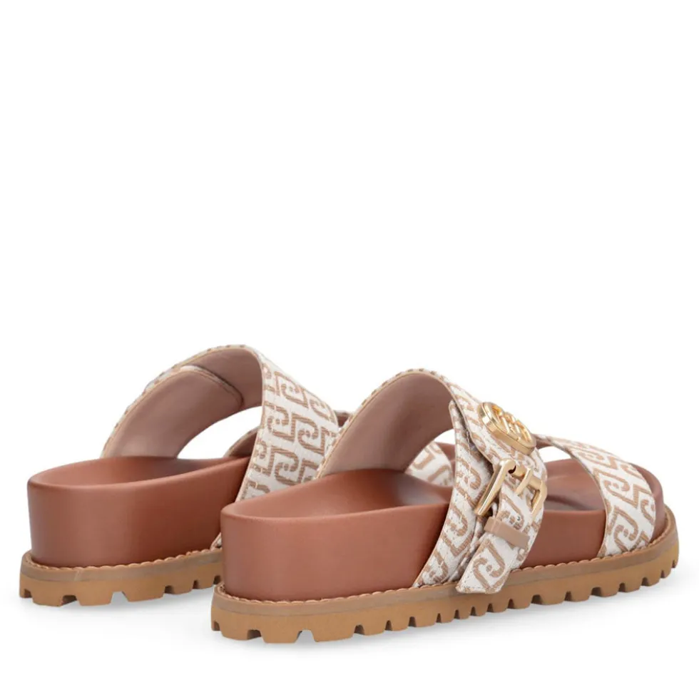 Ciabatte Donna Doppia Fascia LIU JO Livia 02 in Tessuto Jacquard Logato Beige