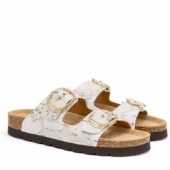 Ciabatte Donna Doppia Fascia 1A Classe Alviero Martini in Eco Nappa stampa Geo White 1422