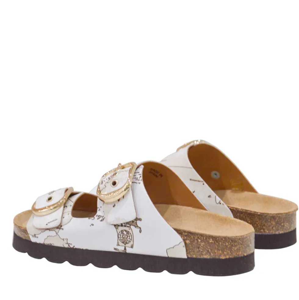 Ciabatte Donna Doppia Fascia 1A Classe Alviero Martini in Eco Nappa stampa Geo White 1422