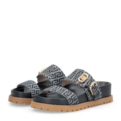 Ciabatte Donna Doppia Fascia LIU JO Livia 02 in Denim Jacquard Logato Blu Scuro