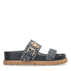 Ciabatte Donna Doppia Fascia LIU JO Livia 02 in Denim Jacquard Logato Blu Scuro