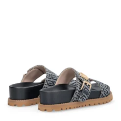 Ciabatte Donna Doppia Fascia LIU JO Livia 02 in Denim Jacquard Logato Blu Scuro