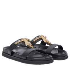 Ciabatte Doppia Fascia Gioiello PATRIZIA PEPE Girl linea Fly Birkilux in Pelle Nera