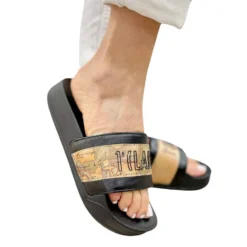 Ciabatte Platform 1A Classe Alviero Martini in Gomma Nera e Geo Beige 2504
